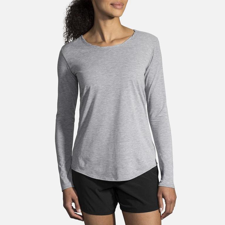 Brooks Women's DISTANCE Long Sleeve Running Shirt - Grey - Canada (WIJGV-6125)